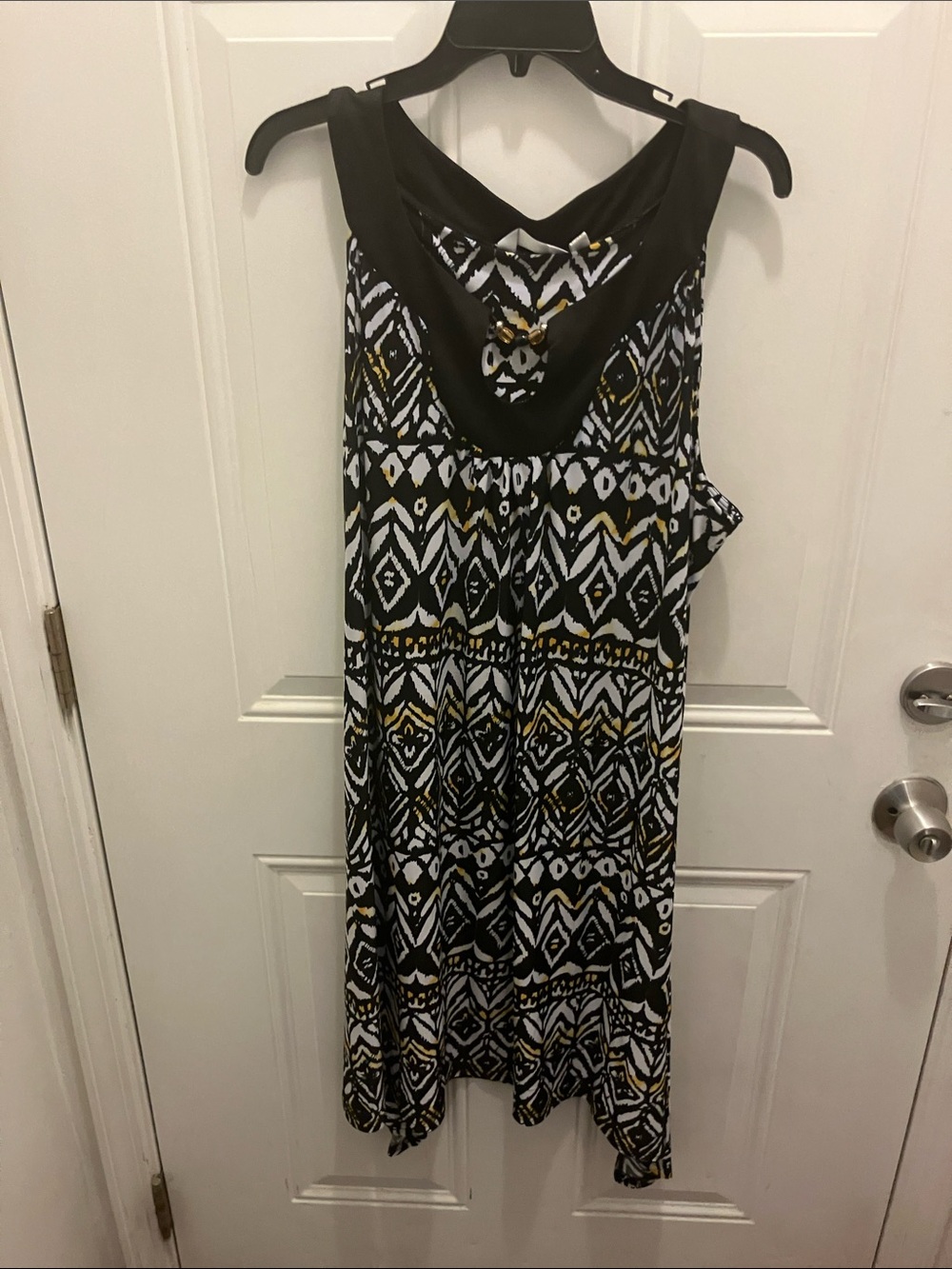 Mlle Gabrielle Black, White & Gold Geometric Maxi Dress